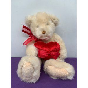 Gund 45810 12S86 Cream 12” Sitting Bear with Red Heart Bow Orange Plastic Eyes